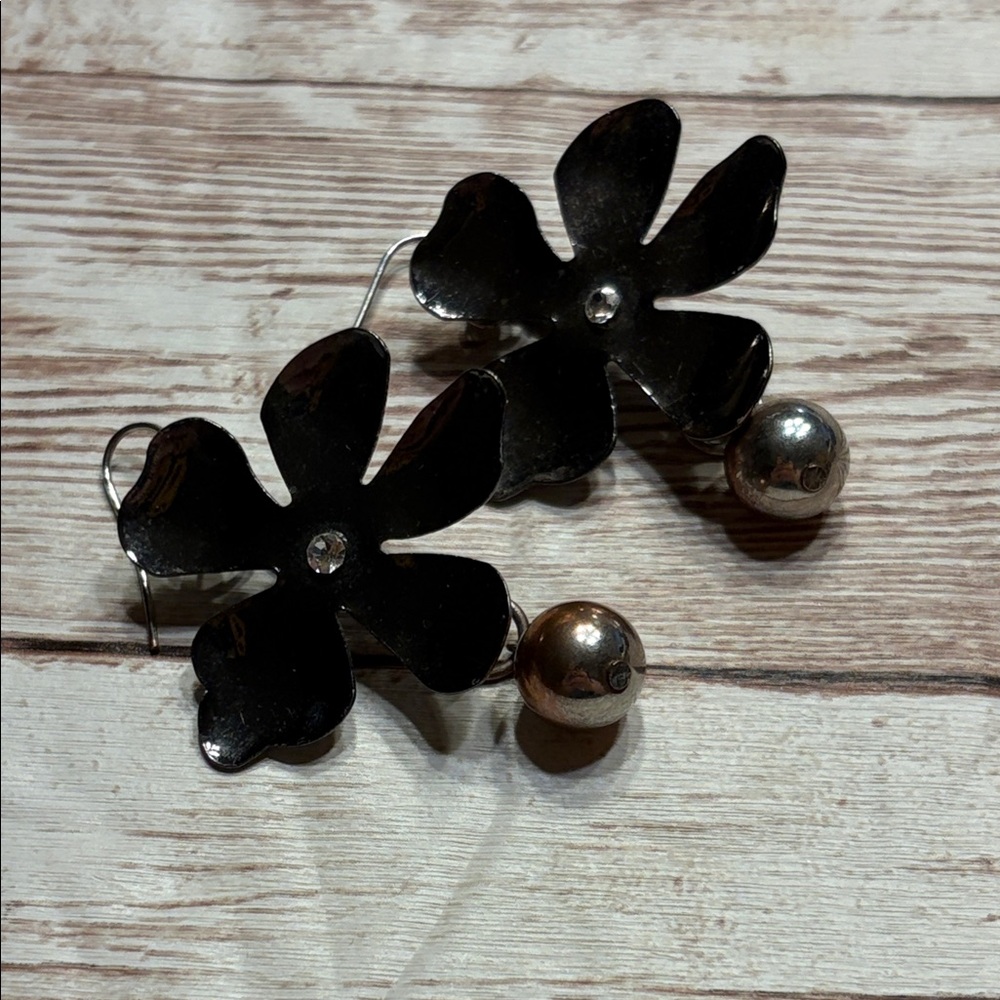 Black and Silver Floral Earrings